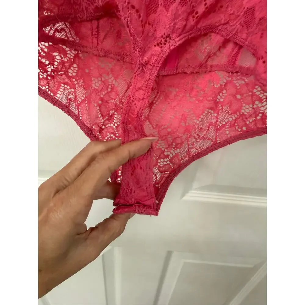 Free People Intimately Pink Lace Hook Front Bodysuit NWT Small Lace Night Rhythm